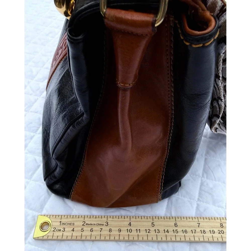 Vintage Marino Orlandi Italian Designer Leather Bag Black Cognac Made in Italy